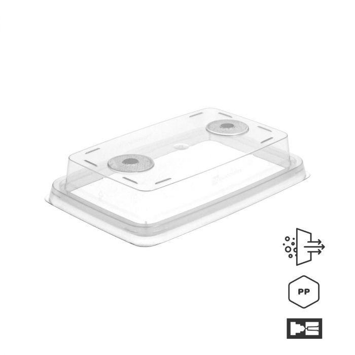 Inventi+ factory sterile cultivation vessels with filter for plant tissue culture activities. Lids only with 2x10mm filters. Pack of 640 pcs