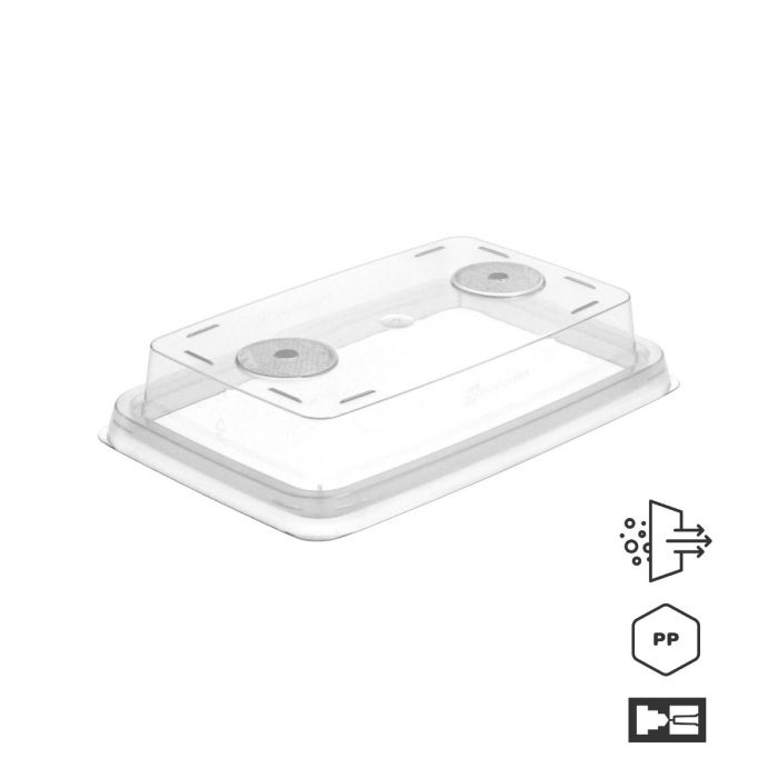Inventi+ factory sterile cultivation vessels with filter for plant tissue culture activities. Lids only with 2x6mm filters. Pack of 640 pcs