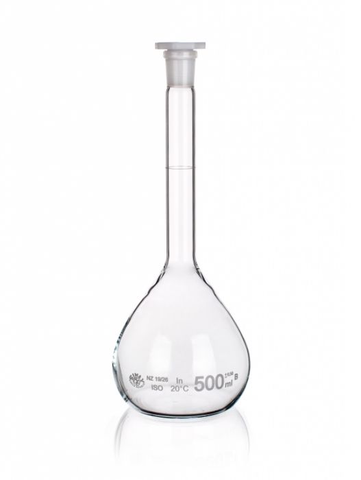 Volumetric flask with SJ with plastic stopper Class B