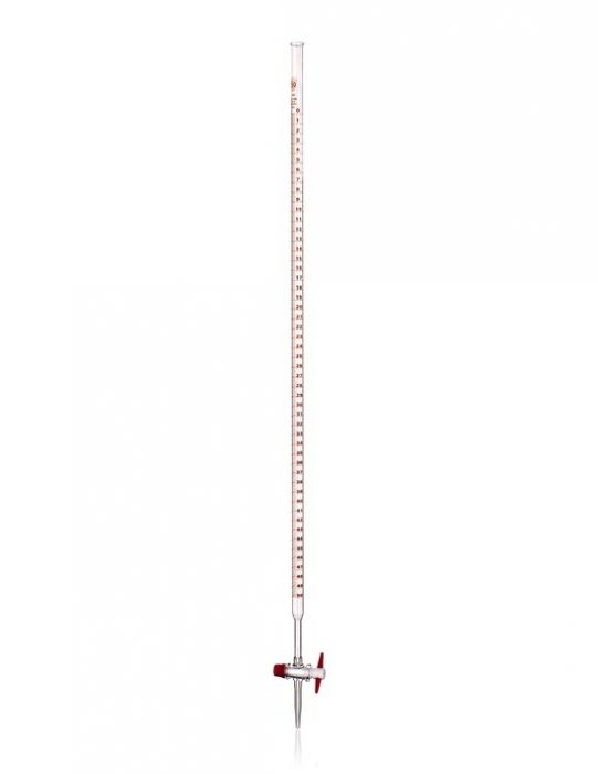 Burette with straight bore stopcock with Teflon key and Schellbach's stripe