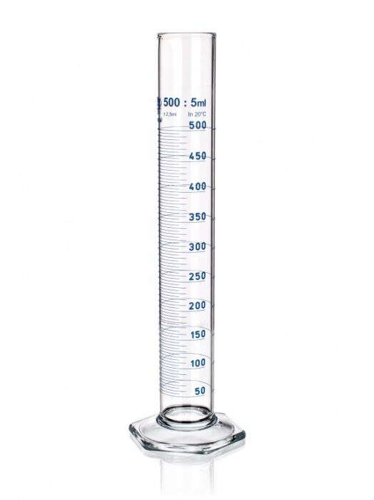 Hex base graduated cylinder with pourout