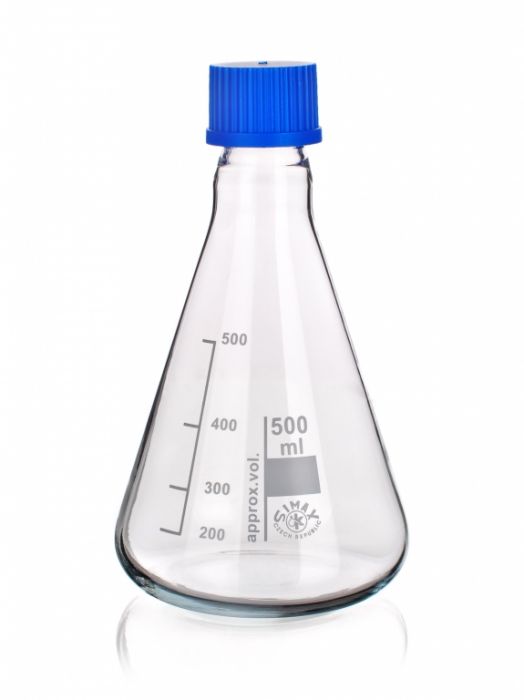Screw Erlenmeyer flasks with GL threads and screw cup