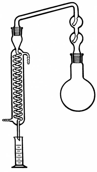 Apparatus distilling acc. Maruson with splash head and bulb