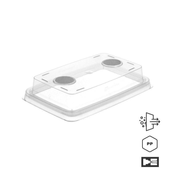 Inventi+ factory sterile cultivation vessels with filter for plant tissue culture activities. Lids only with 2x20mm filters. Pack of 20 pcs