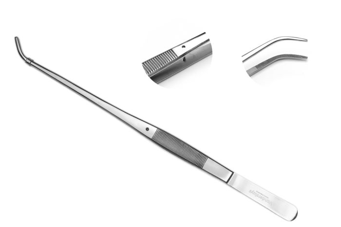 Tissue culture forceps  - Curved tip - 25 cm- With alignment hole - Vandersluys