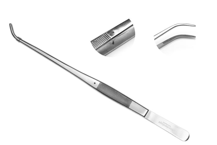 Tissue culture forceps  - Curved tip - 30 cm- With alignment hole - Vandersluys