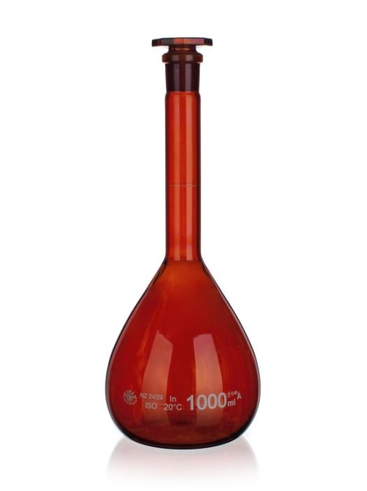 Volumetric flask with SJ brown with brown glass stopper