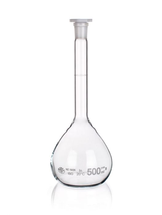 Volumetric flask with SJ with plastic stopper Class B