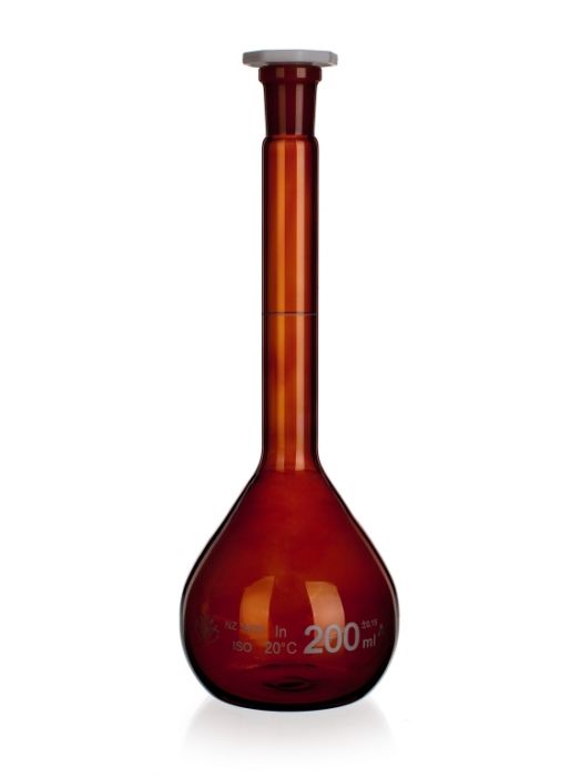 Volumetric flask brown SJ with NT plastic stop Class B