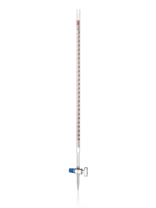Burette with straight bore stopcock with glass key and Schellbach's stripe