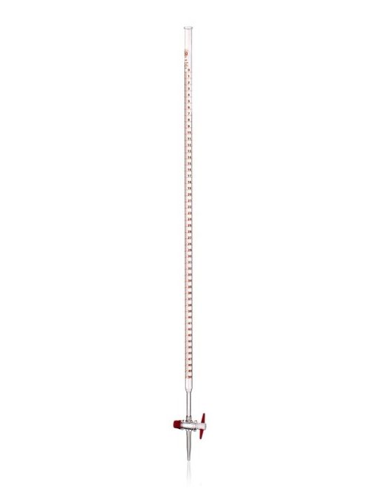 Burette with straight bore stopcock with Teflon key and Schellbach's stripe