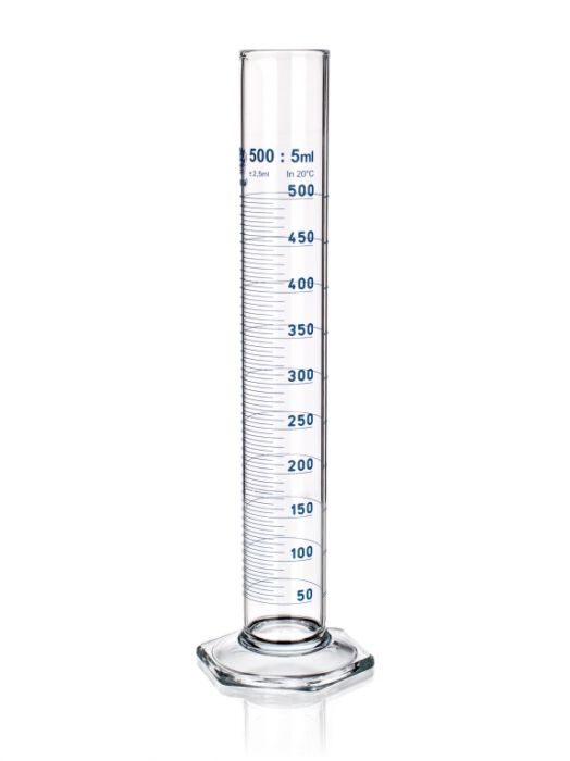 Hex base graduated cylinder with pourout