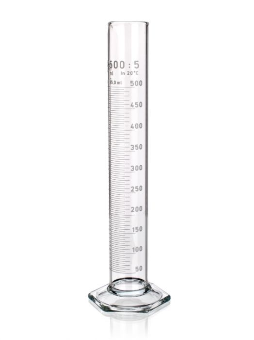 Hex base graduated cylinder with pourout