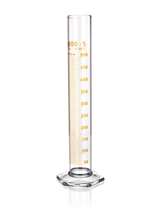 Hex base graduated cylinder with pourout
