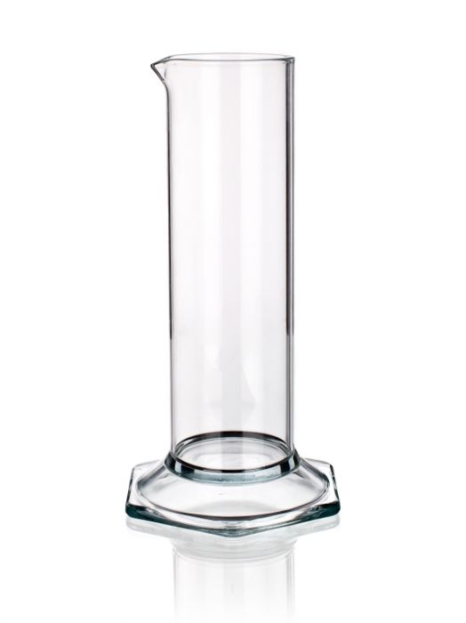 Graduated cylinder with hexagonal base and pourout