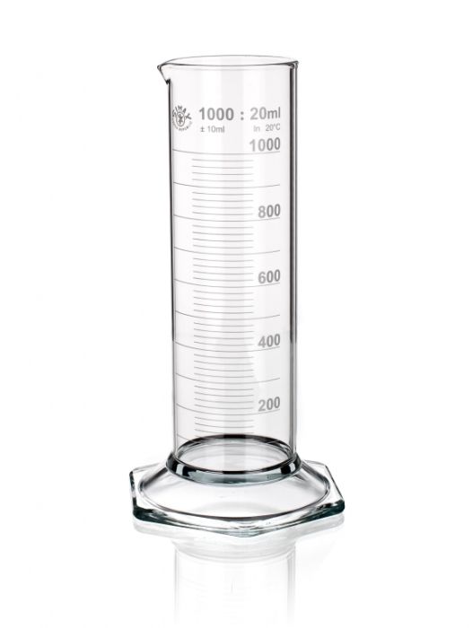 Hex base graduated cylinder with pourout
