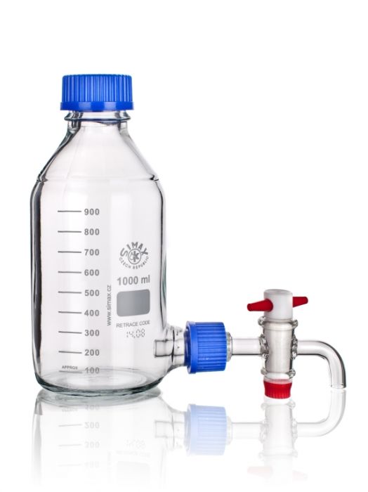 Reagent bottle with GL32 outlet and PTFE cock