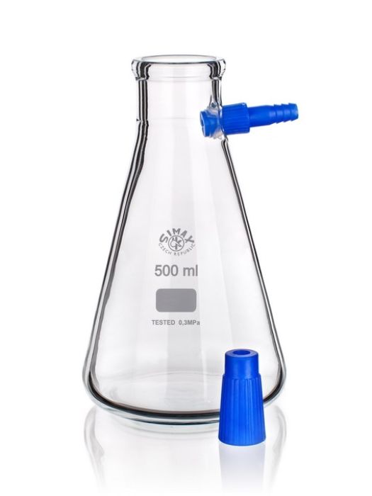Filtering flask with plastic side hose and plastic tube