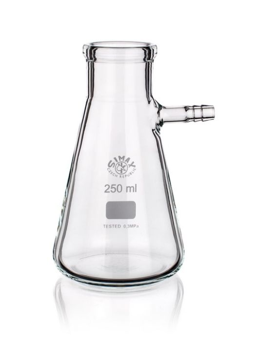Filtering flask with glass side hose