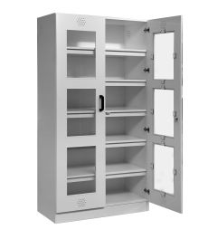 Non-magnetic cabinet with glazed glass front