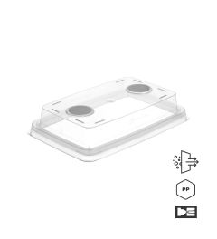 Inventi+ factory sterile cultivation vessels with filter for plant tissue culture activities. Lids only with 2x20mm filters. Pack of 640 pcs