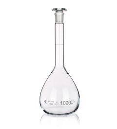 Volumetric flask with SJ with glass stopper, conformity certificate