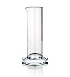 Graduated cylinder with hexagonal base and pourout